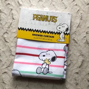 Peanuts Snoopy Shower Curtain - White with Pink, Red & Green Stripes